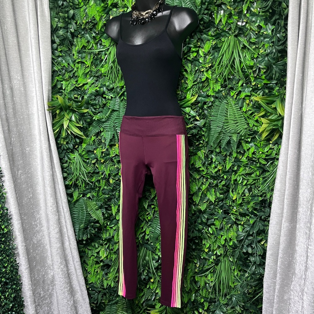 PINK Victoria's Secret Leggings XS Ultimate‎ Maroon Side Stripe Workout 3433